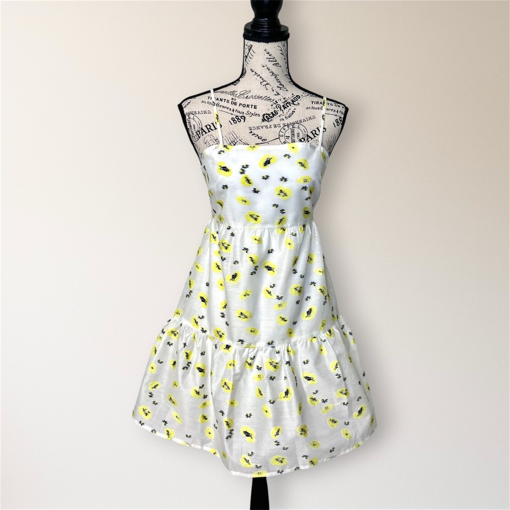 New Never Fully Dressed Yellow Flower Organza Mini Dress 4 Floral Wedding Guest